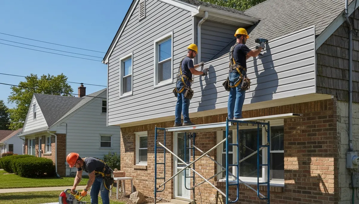 Siding contractor in Cleveland, OH installing durable exterior siding on a home